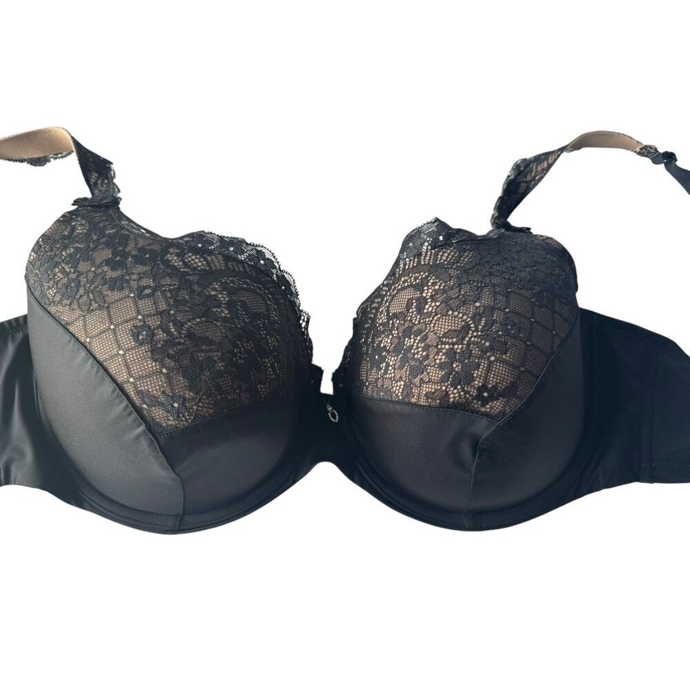 Curvycouture Tulip Lace Push Up Bra Size 42DD Bombshell Black Style #1017 - Picture 5 of 7